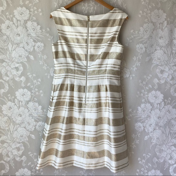 Vince Camuto Metallic Gold Ivory Fit Flare Dress 8 - Picture 8 of 12